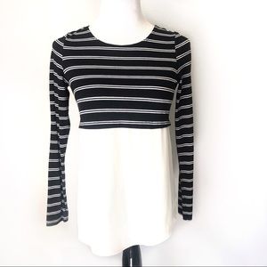 Layered High Low Black White Long Sleeve Crop Top Double Zero Top Blouse…